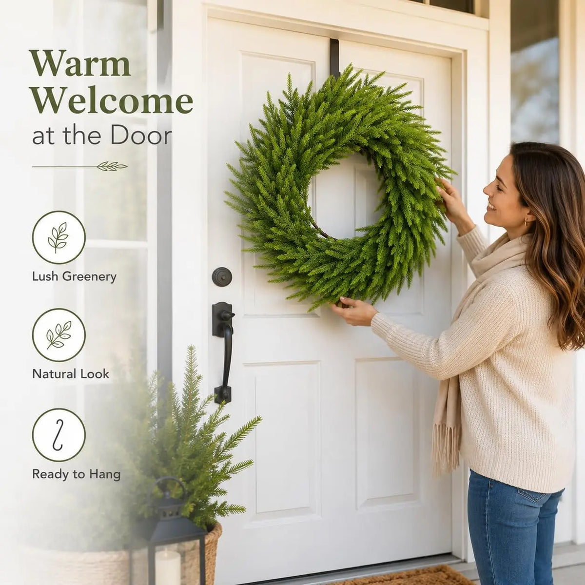 Artificial Cedar Christmas Wreath for Door and Home Holiday Decoration