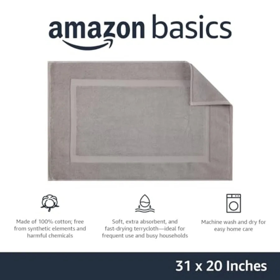 Banded Bathroom Bath Rug Mat, Machine Washable Cotton