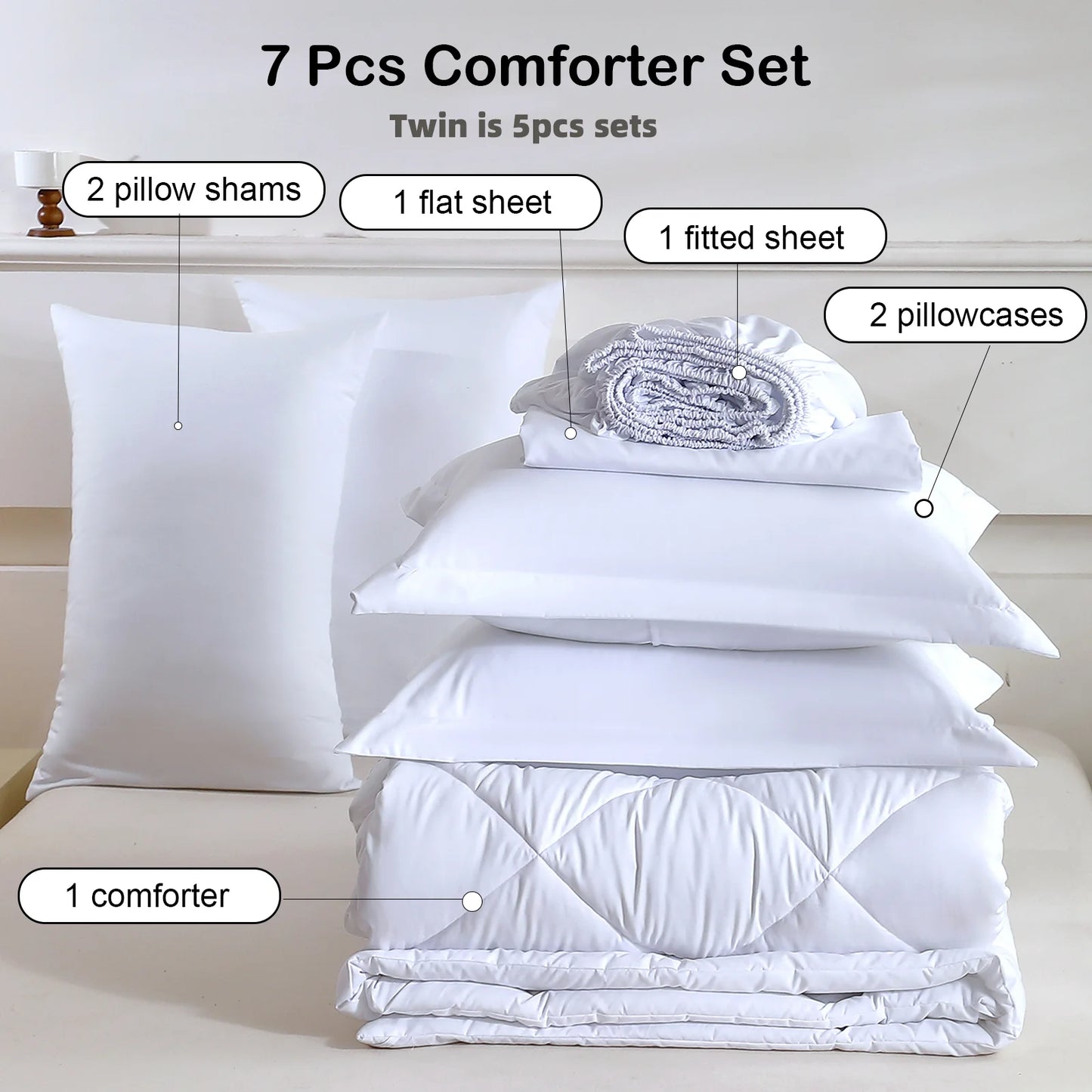 EasYum 7 Piece Bedding Set Comforter Sheet Pillowcases