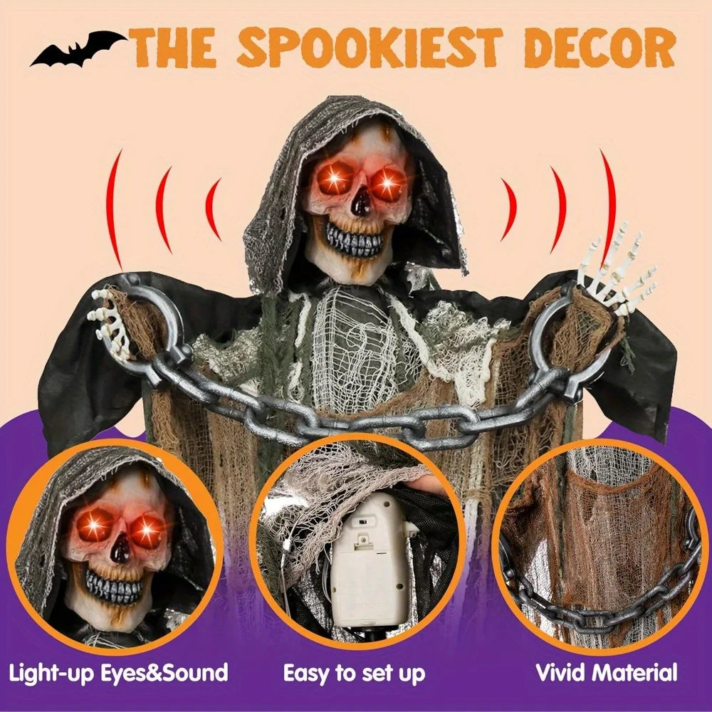 Joyfy Animatronic Grim Reaper Halloween Decoration With Sound Activated Chain