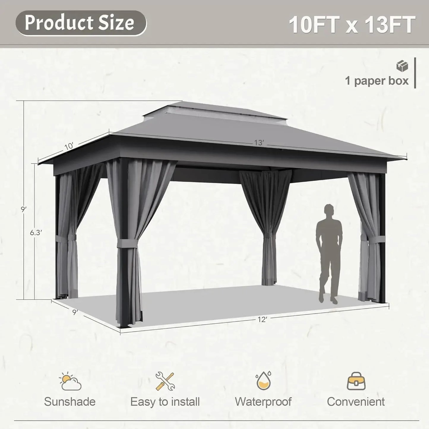 Outdoor Gazebo Canopy With Heavy Duty Metal Frame Mosquito Net
