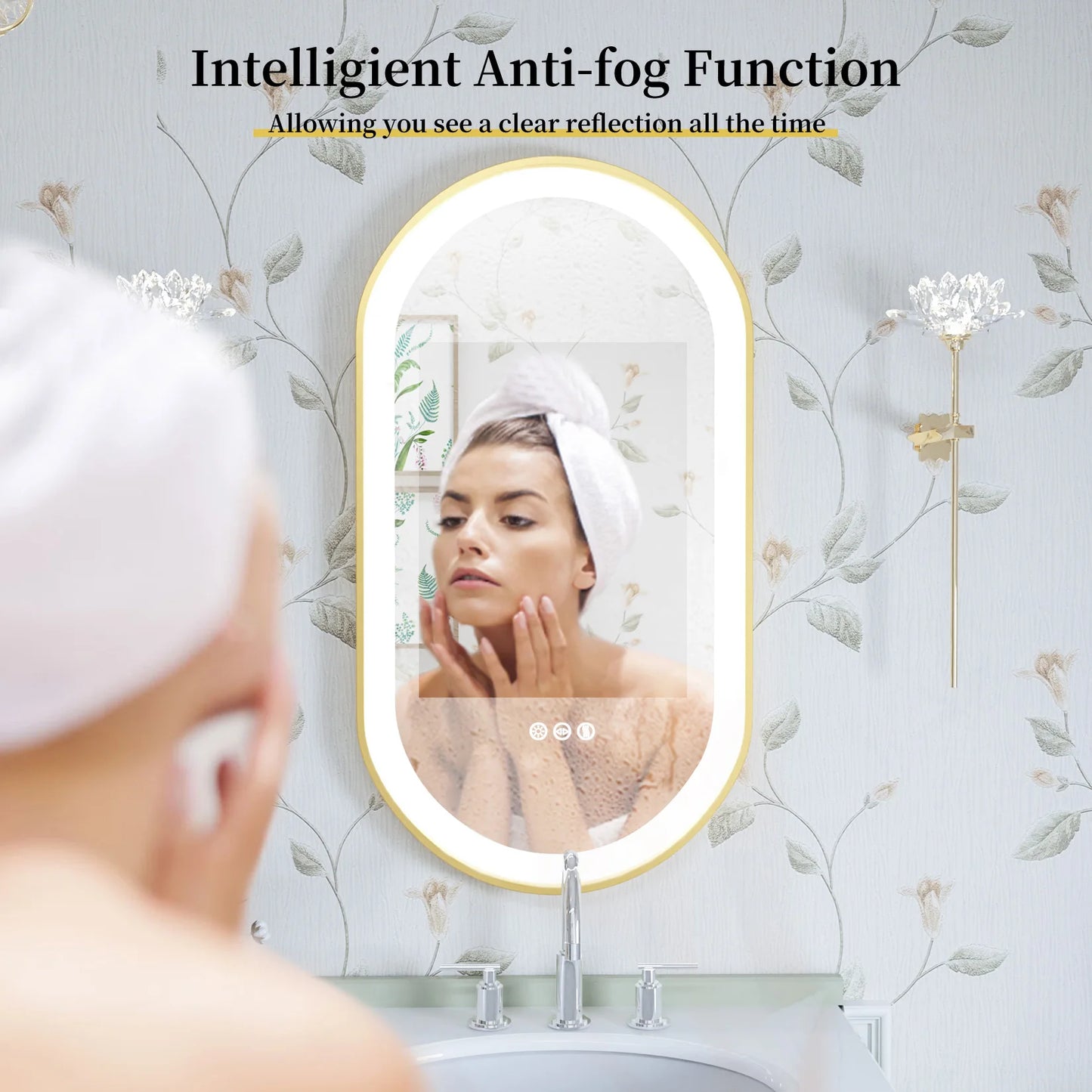 Wisfor Large LED Oval Bathroom Mirror With Dimmable Light