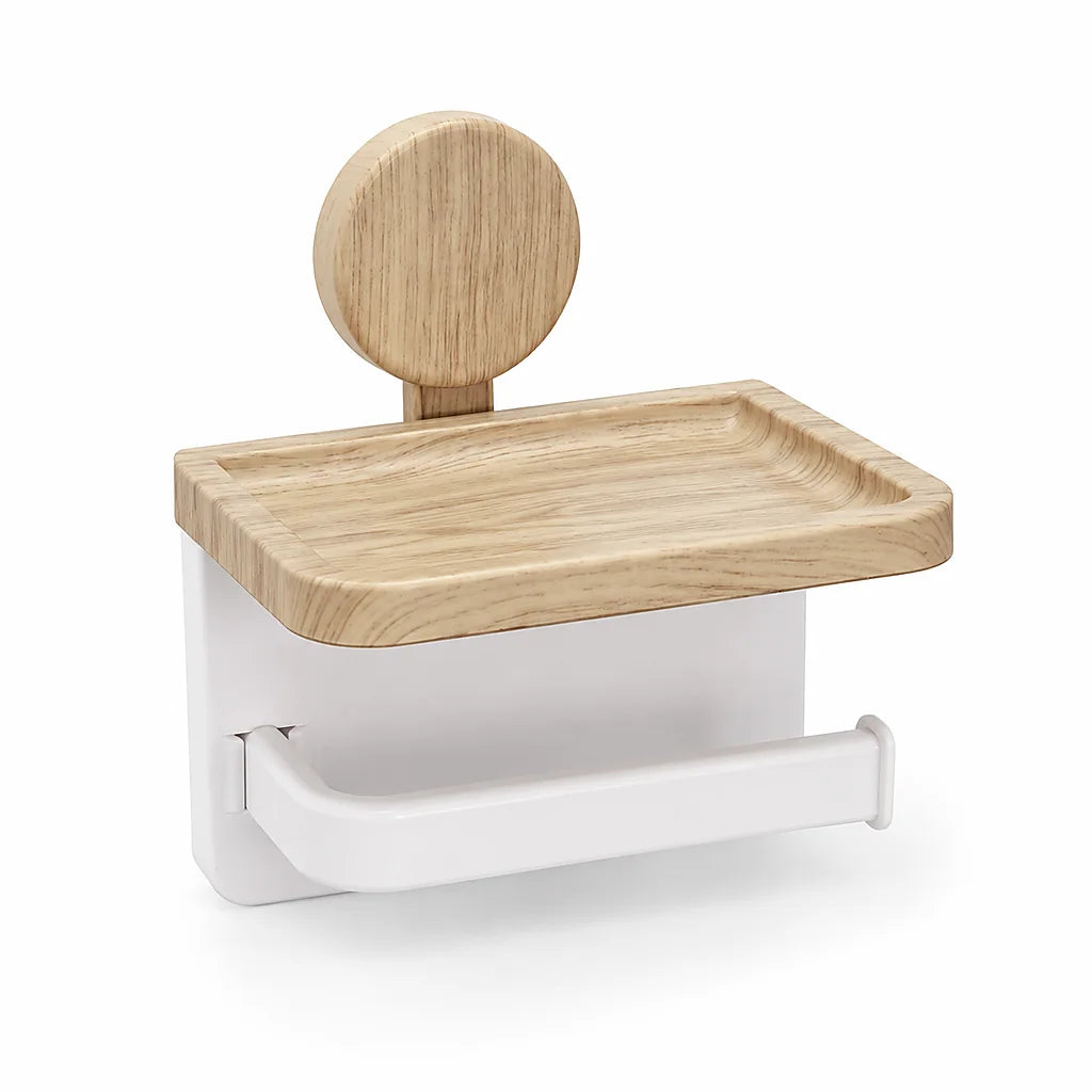 Wall Mount Suction Toilet Paper Holder With Storage Shelf