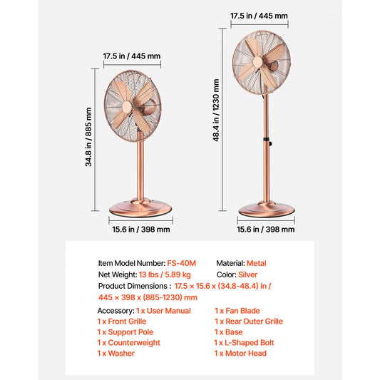 SucceBuy High Velocity Pedestal Fan 16 Or 24 Inch Adjustable Height Metal 3 Speed