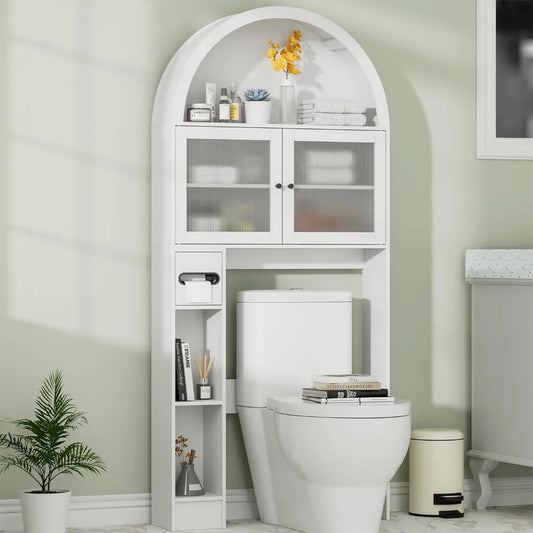 Over The Toilet Storage Cabinet, 31''W Arched Space-Saving Bathroom Organizer with Adjustable Shelf and Acrylic Doors