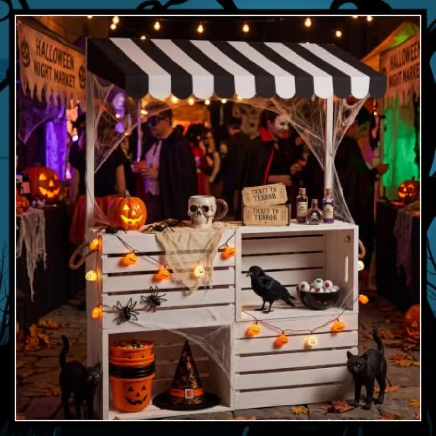 Halloween Vendor Cart Display Stand With Wooden Frame And Awning