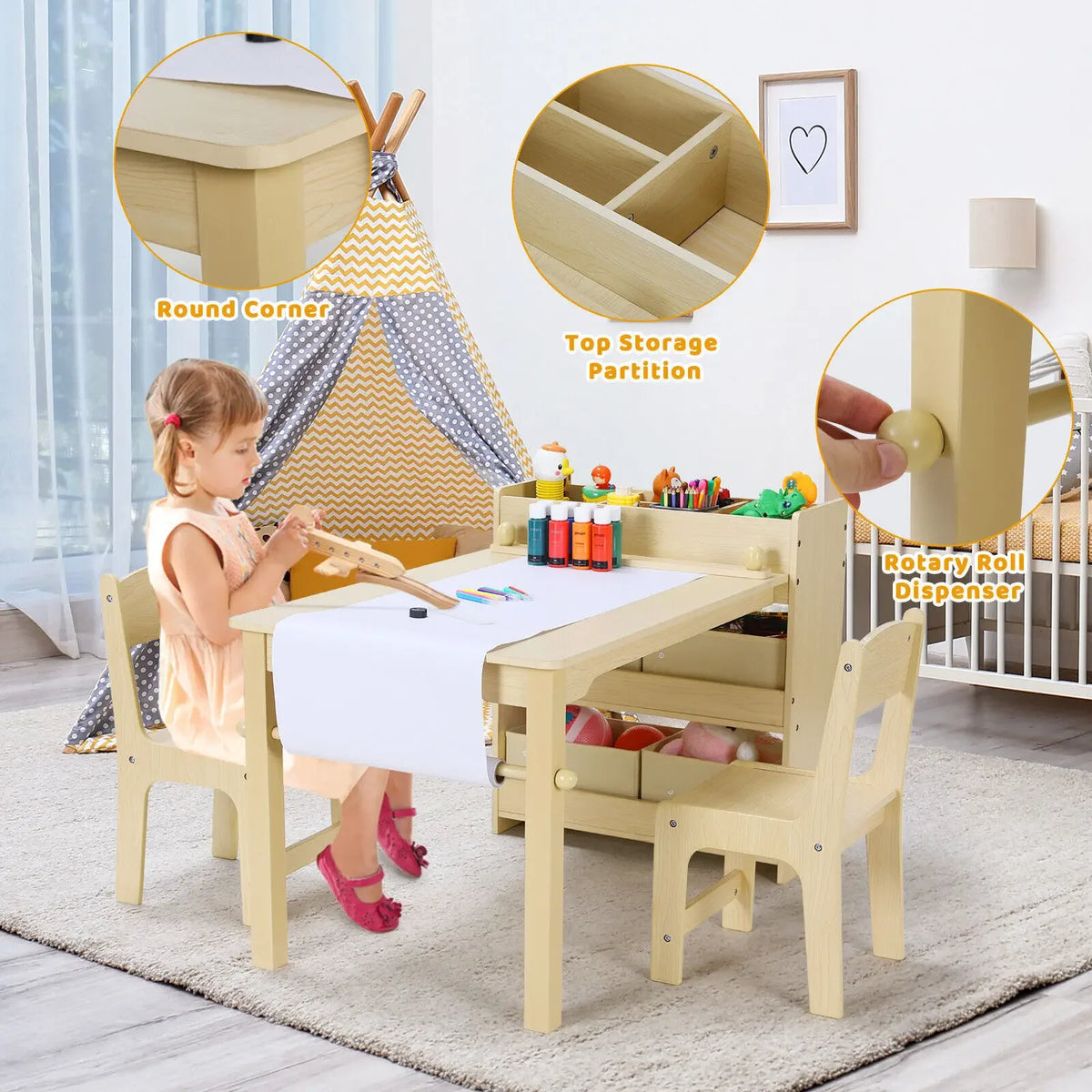 AuAg Kids Art Table And Chair Set With Storage