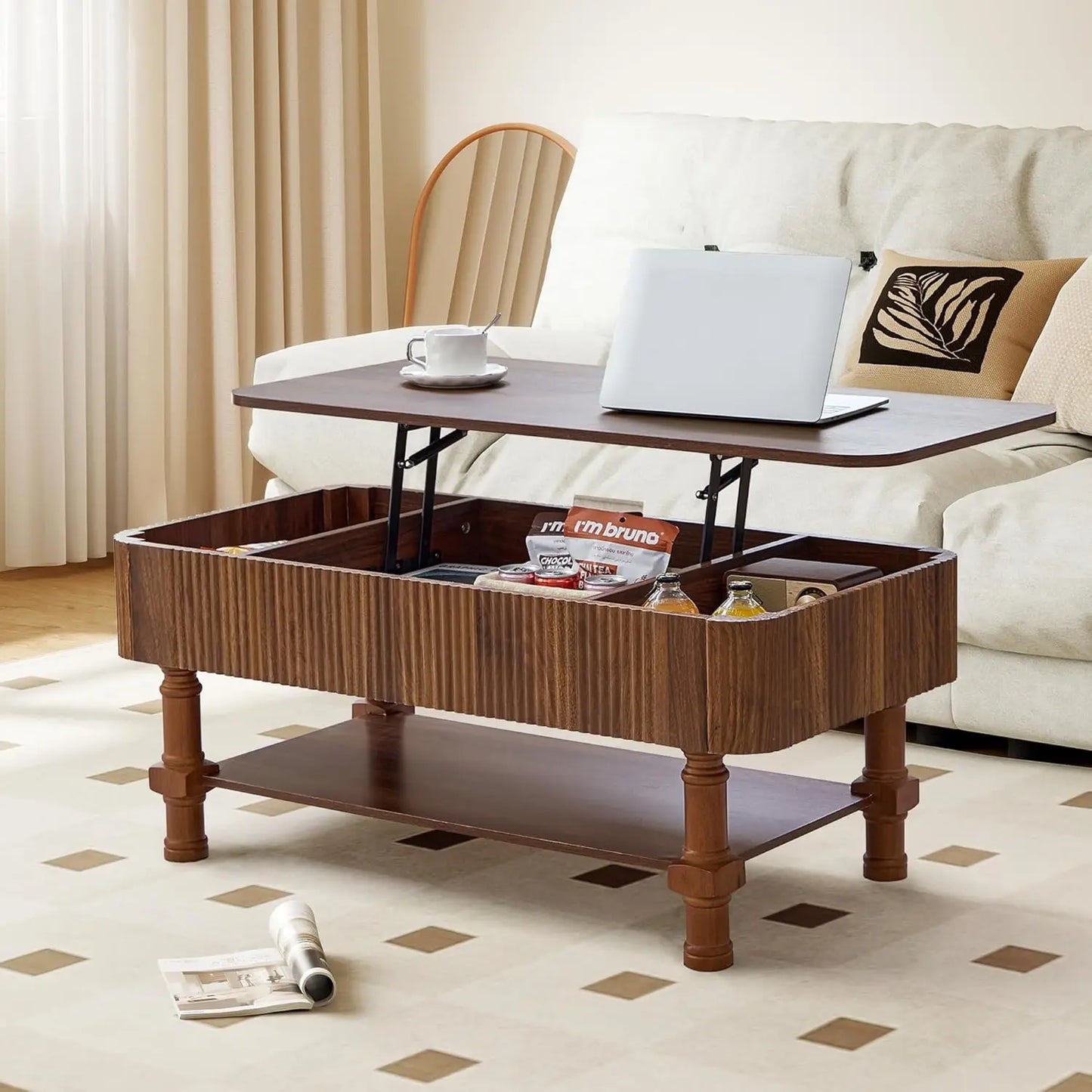 Modern Farmhouse Oval Coffee Table With Storage For Living Room