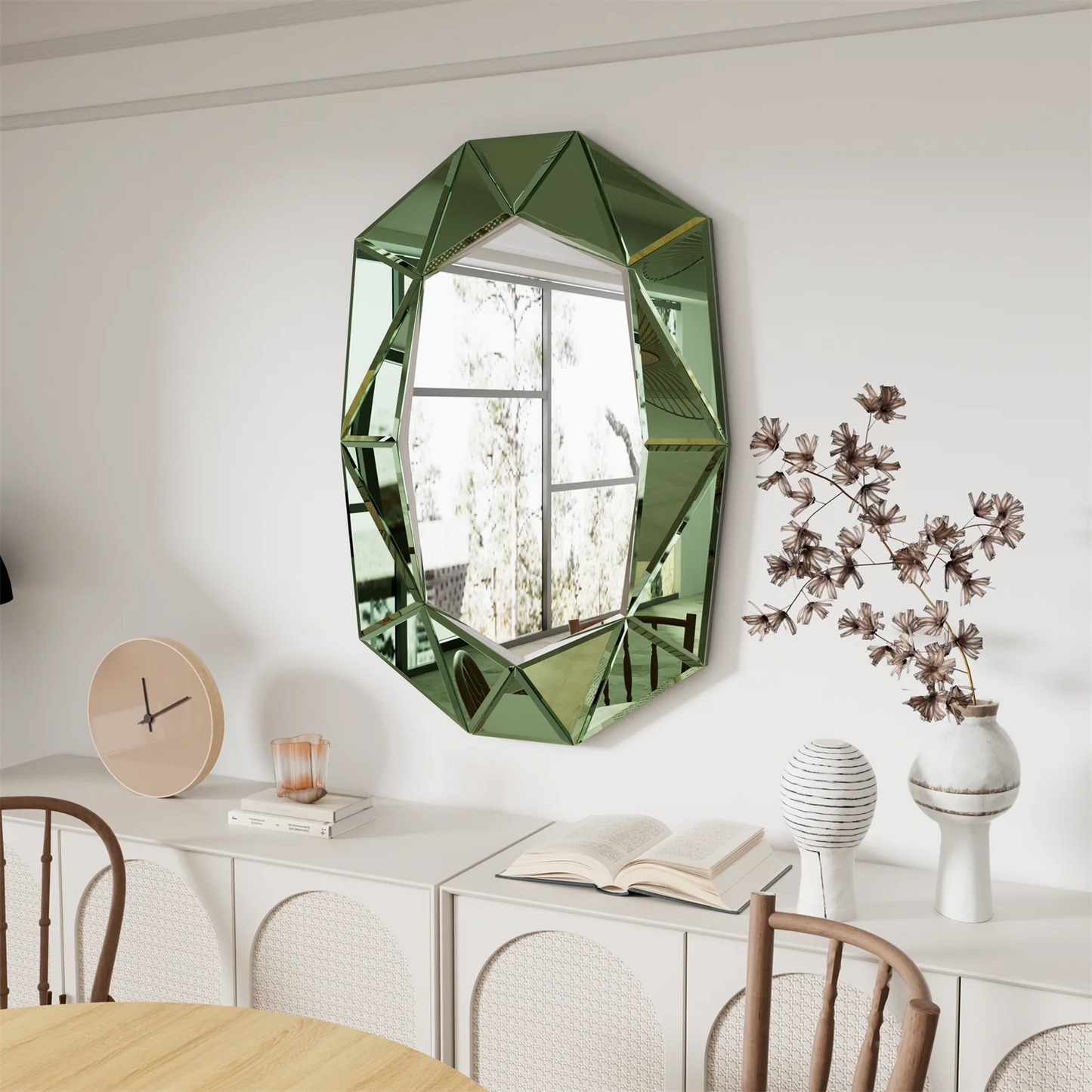 Asymmetrical Decorative Venetian Glass Inlay Wall Mirror For Living Room
