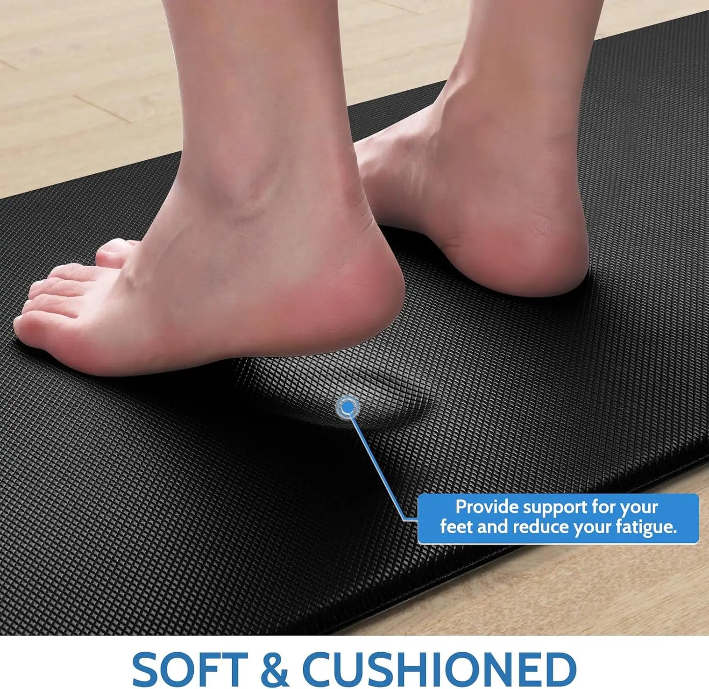 2-Piece Cushioned Kitchen Mat Set, Anti-Fatigue Non-Skid Floor Rug for Sink and Office, Black 17.3x30+47 Inches