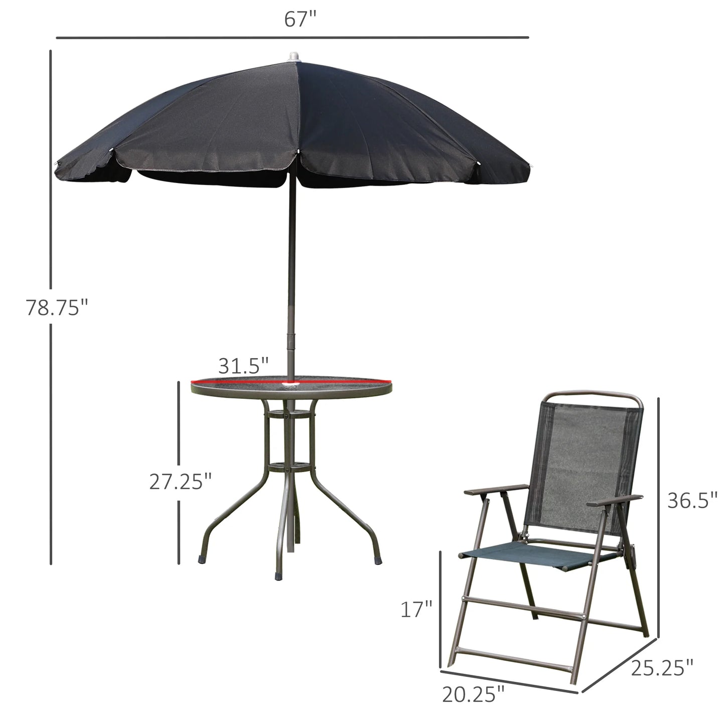 Outsunny 6 Piece Patio Dining Set With Umbrella And Glass Table