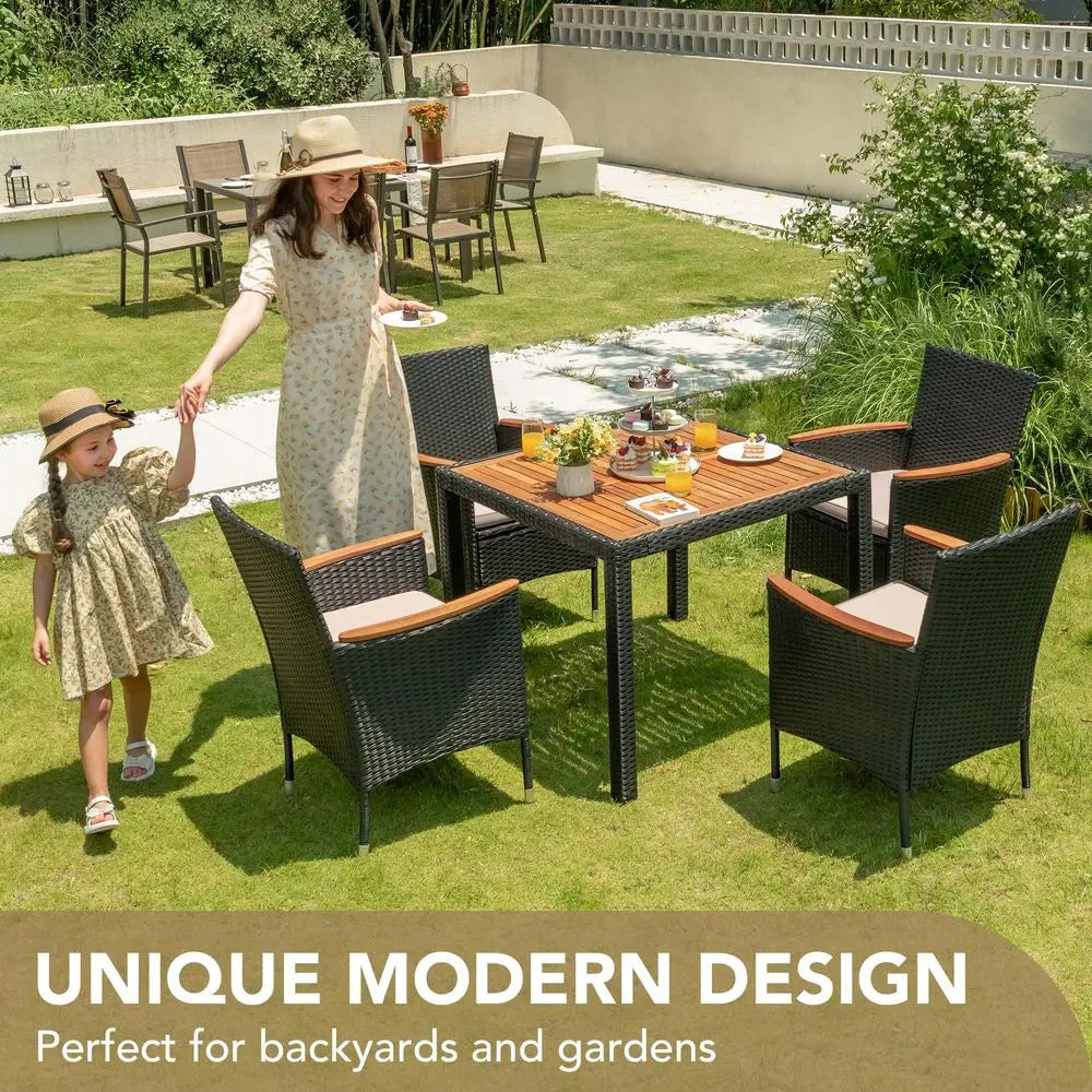 XMSJ Patio Conversation Set With Acacia Wood Top Rattan Chairs