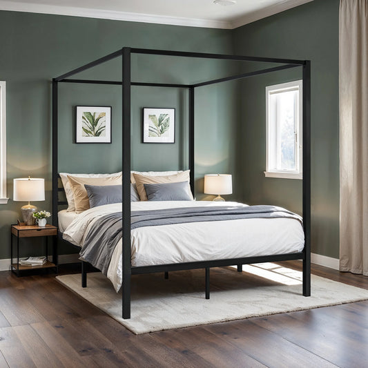 HOOMICH Canopy Bed Frame With Enhanced 3-Metal Crossbars