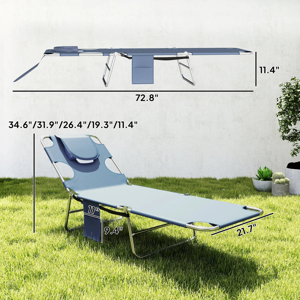 Outsunny Portable Adjustable Outdoor Chaise Lounge With Face Cavity