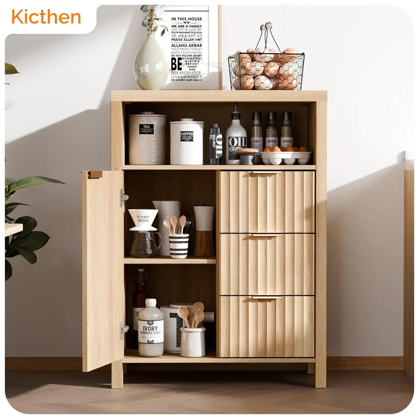 Fluted Bathroom Floor Storage Cabinet with Fluted Door 3 Drawers,Modern 12 Inch Deep Short Bathroom Storage Cabinet, Customized