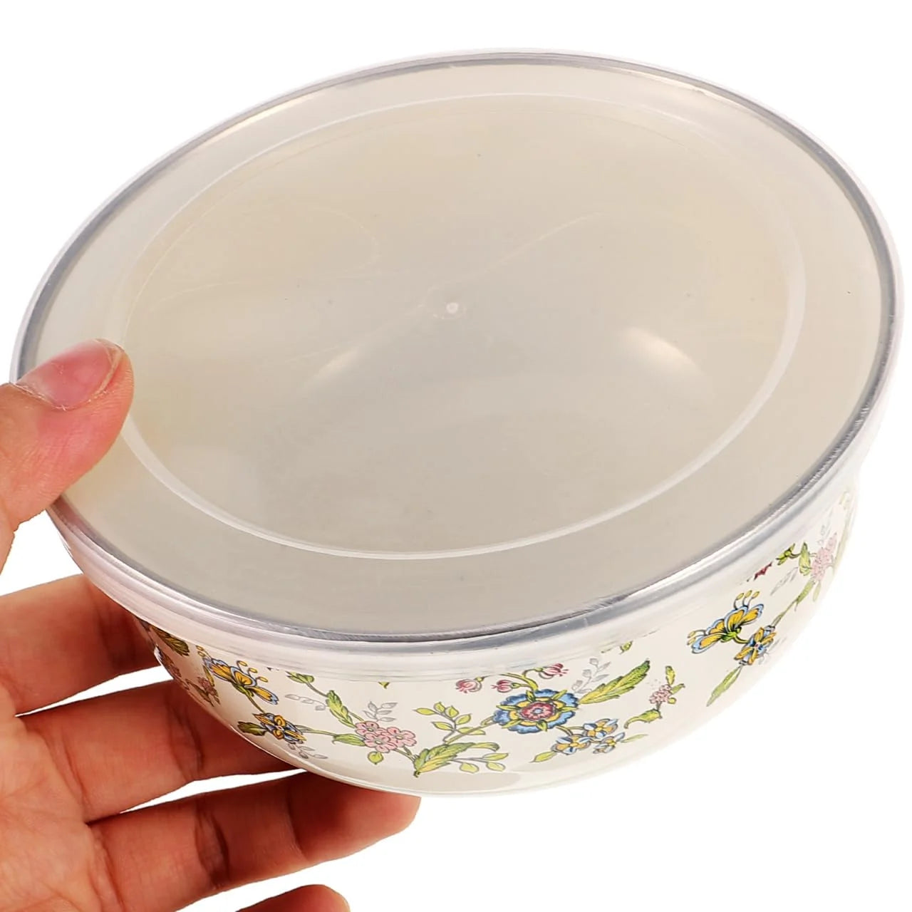 Five Piece Enamel Bowls With Lids Kitchen Storage Set
