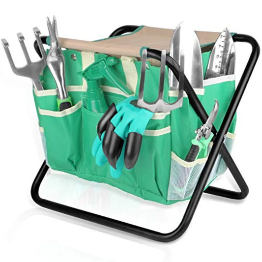 9 PCS Allinone Garden Tools Set Heavy Duty CastAluminium Alloy Gardening Tools Kit with Folding Stool Seat and Detachab