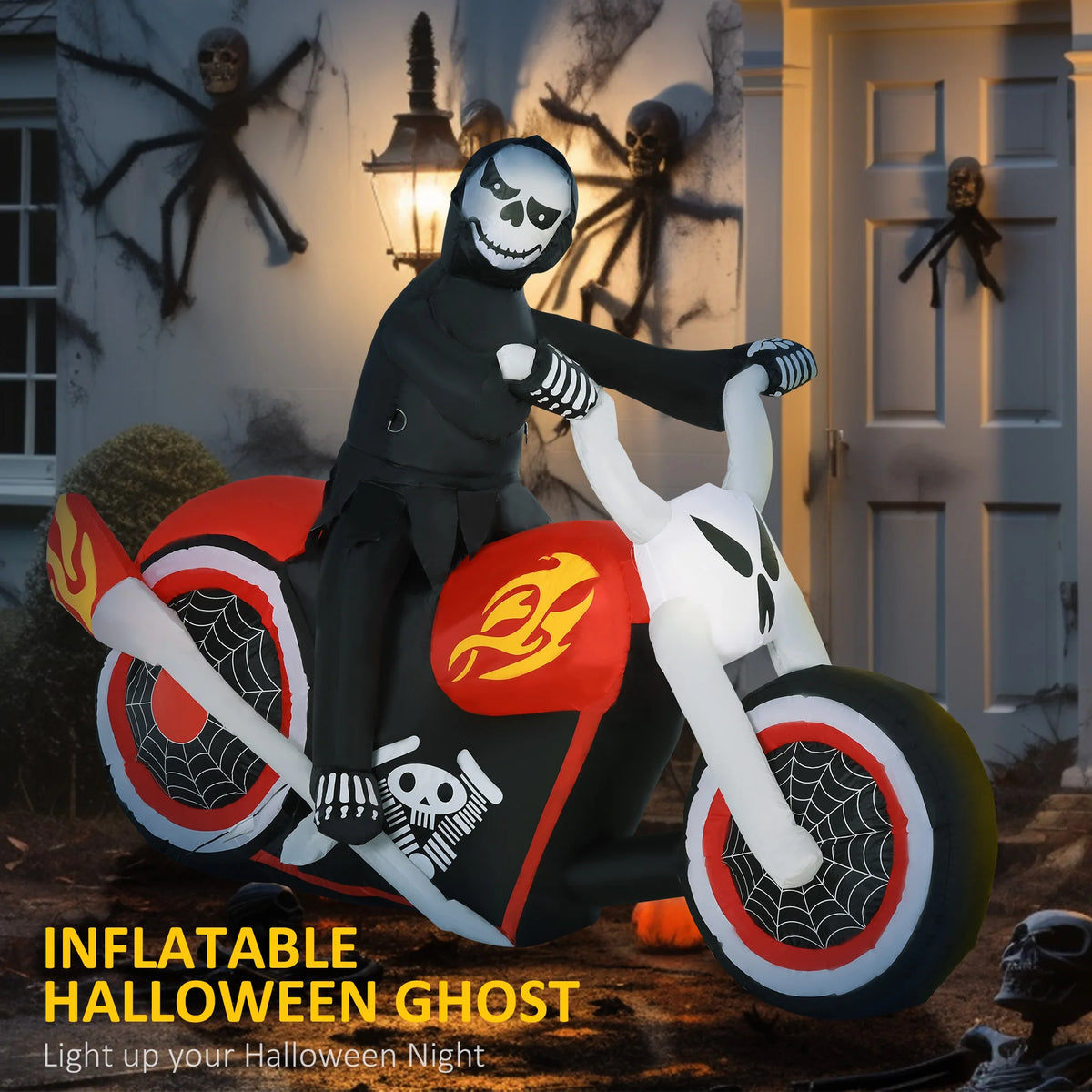 HOMCOM Inflatable Halloween Grim Reaper Biker Outdoor LED Decoration