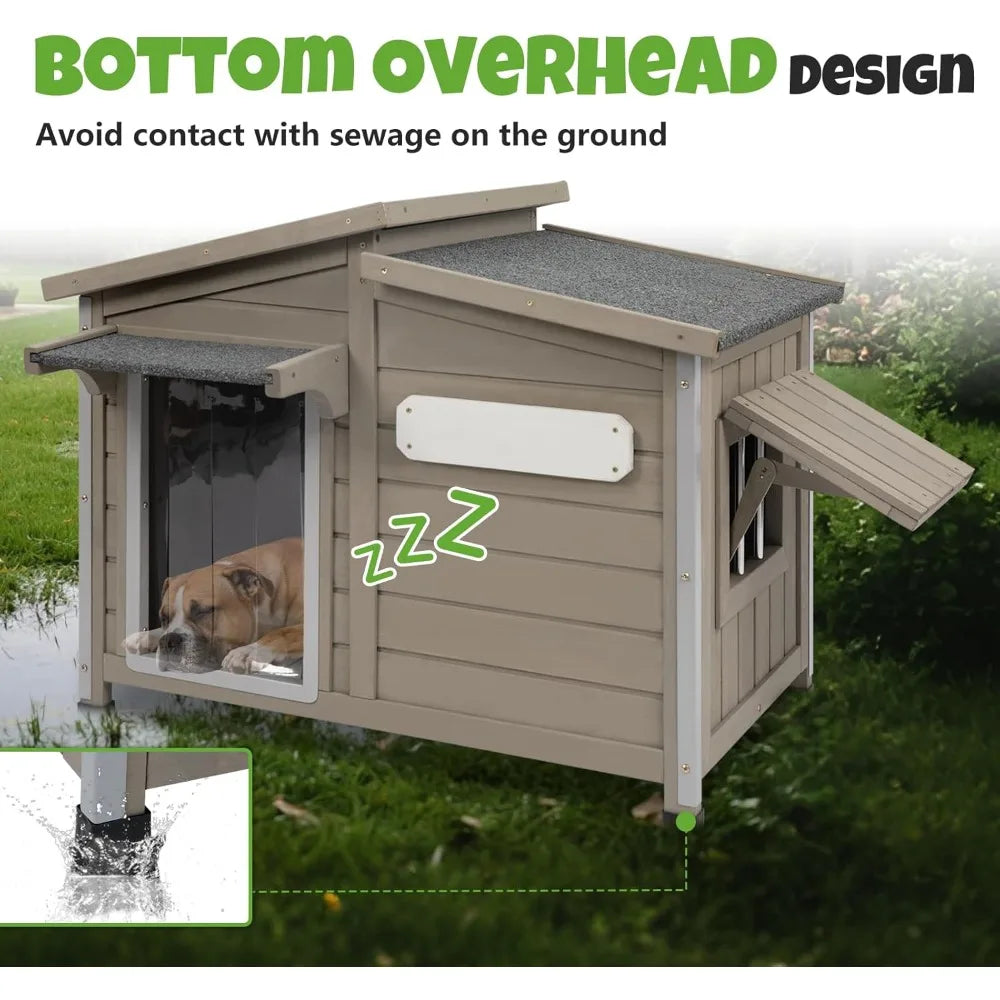 Outdoor Wooden Dog House Weatherproof With Vent Windows Removable Floor