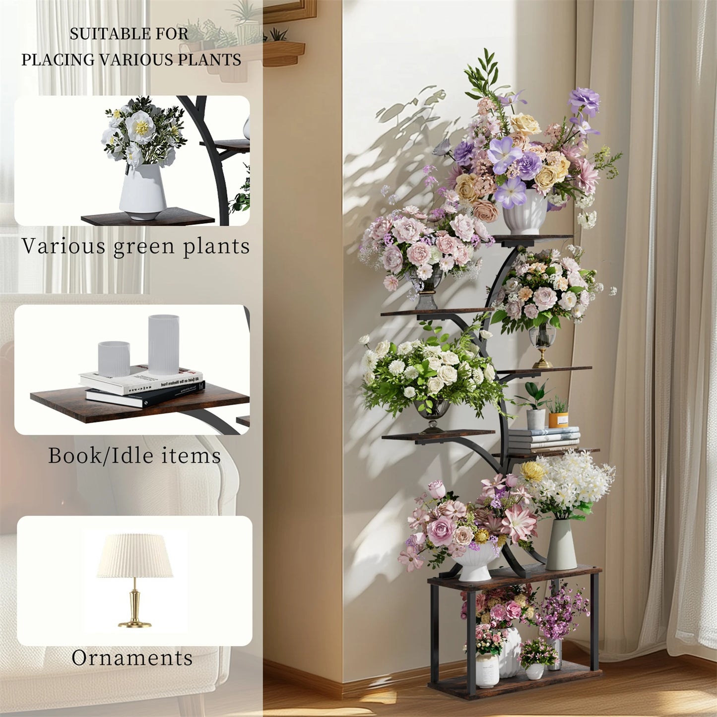 7 Tier Tree Shaped Plant Stand Metal Display With Lights