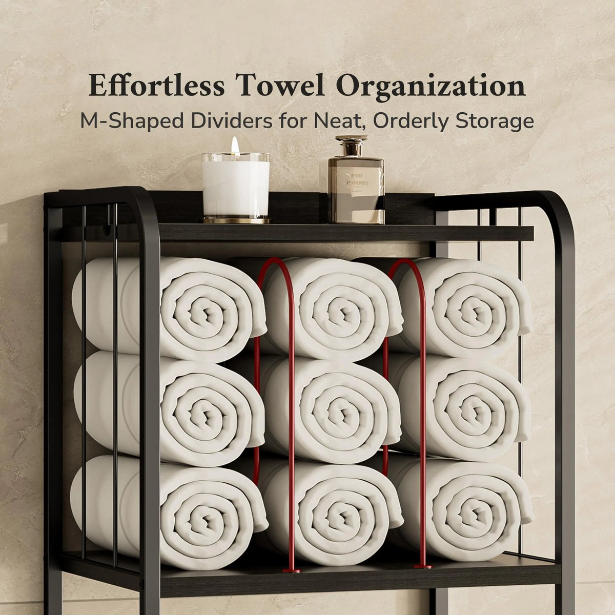 Freestanding Metal Bathroom Towel Rack With Detachable M Shaped Dividers