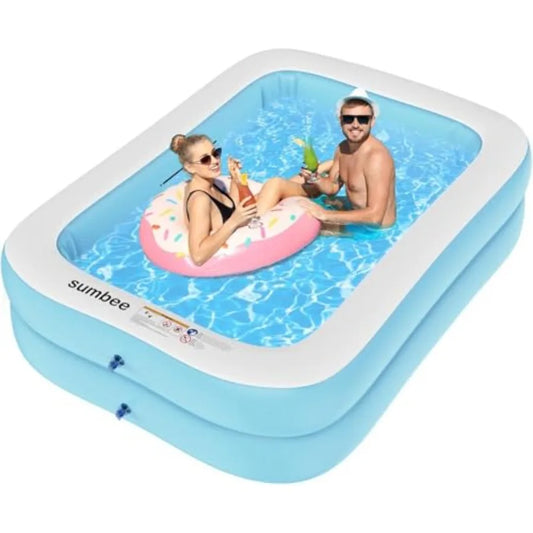 Inflatable Rectangular Family Pool With Thick PVC For All Ages