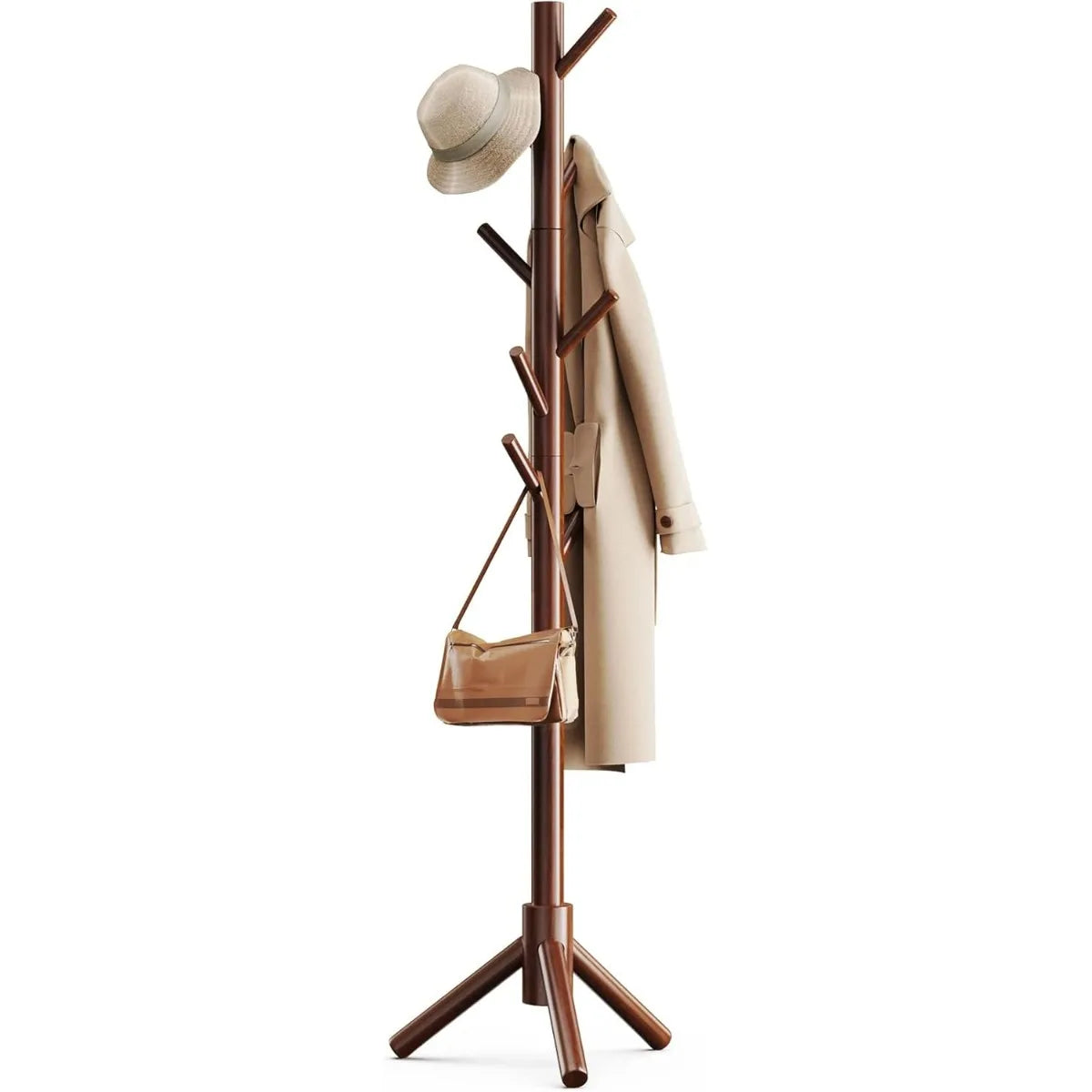 XIUWO Height Adjustable Wooden Coat Tree With 8 Hooks
