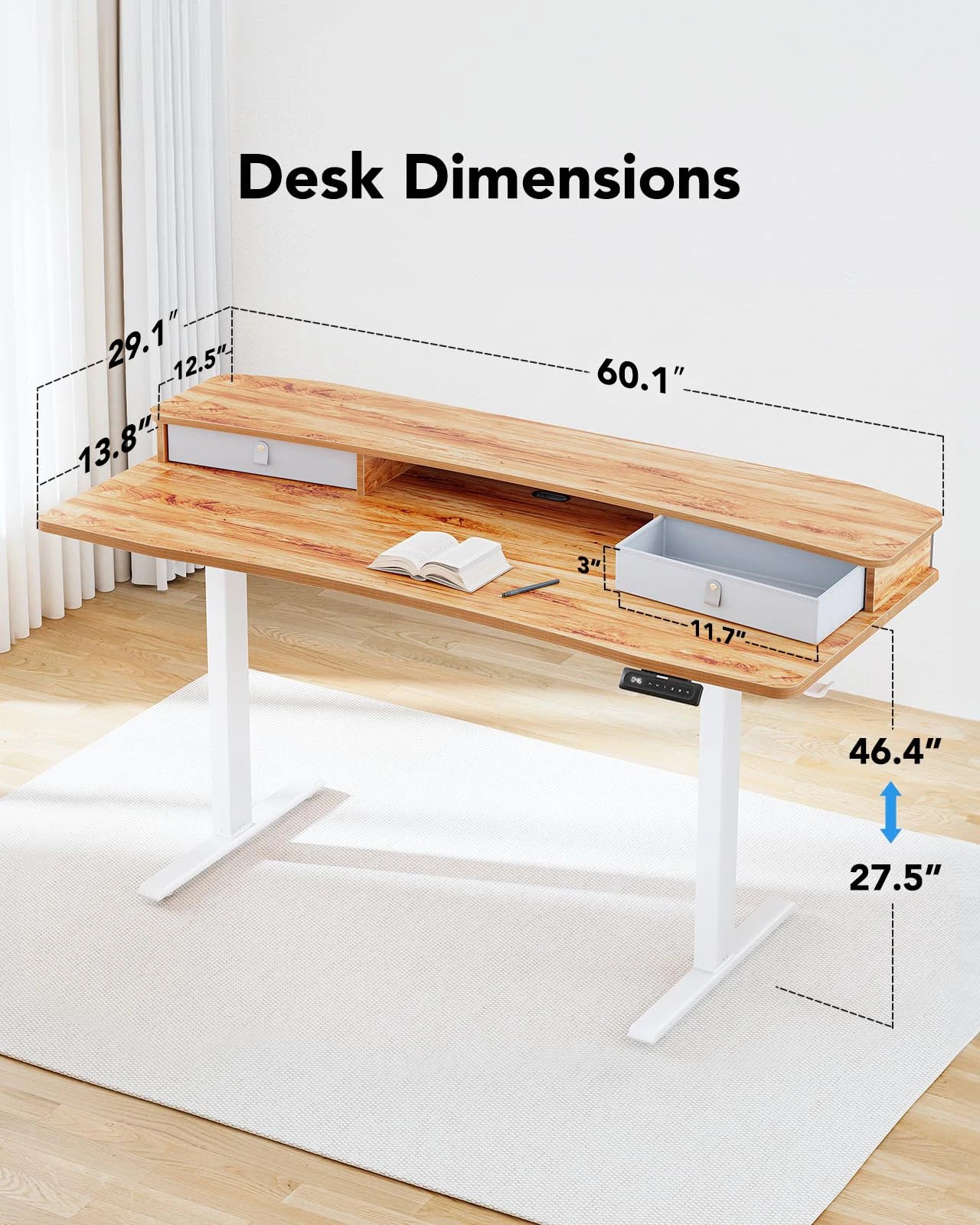 K Kyspho 60x30 Electric Standing Desk With 2 Drawers