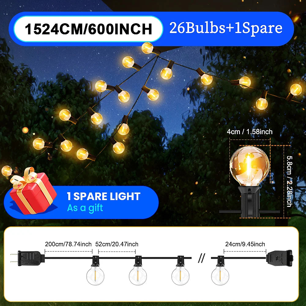 Aiopp G40 LED Globe String Lights Outdoor with US Plug