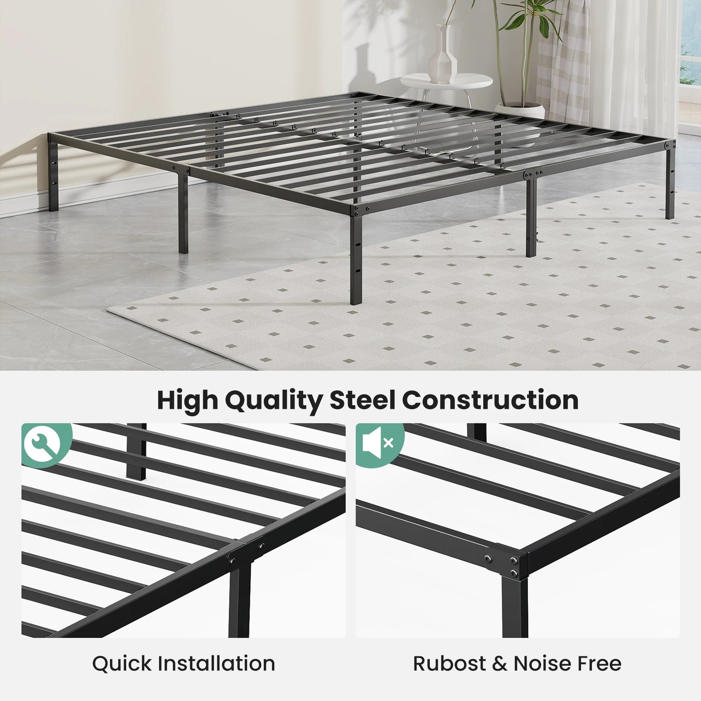 JHK Basic Metal Platform Bed Frame Sturdy Steel Construction