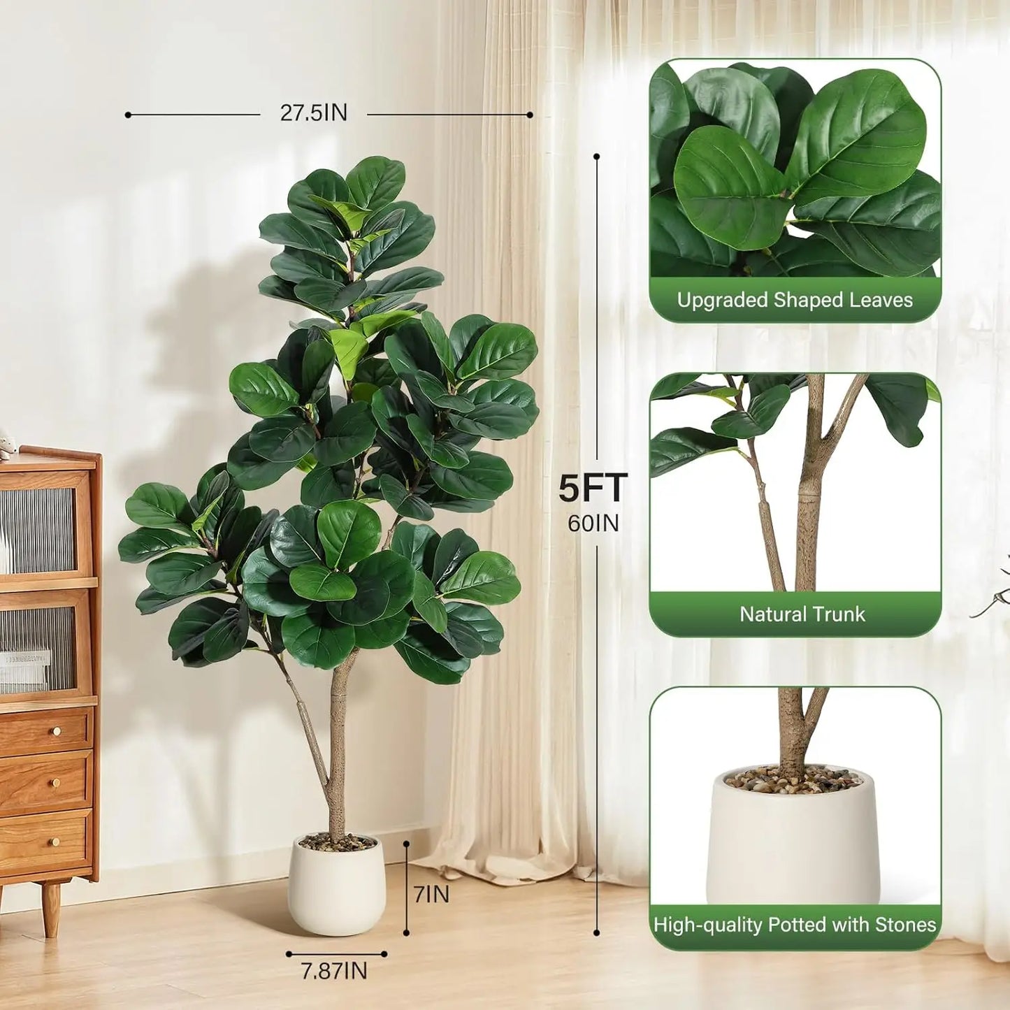 HiMISS Fiddle Leaf Fig Tree Artificial Realistic Planter