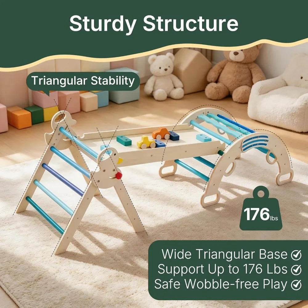 Foldable Pikler Triangle Set 7-In-1 Montessori Wooden Climbing Toys