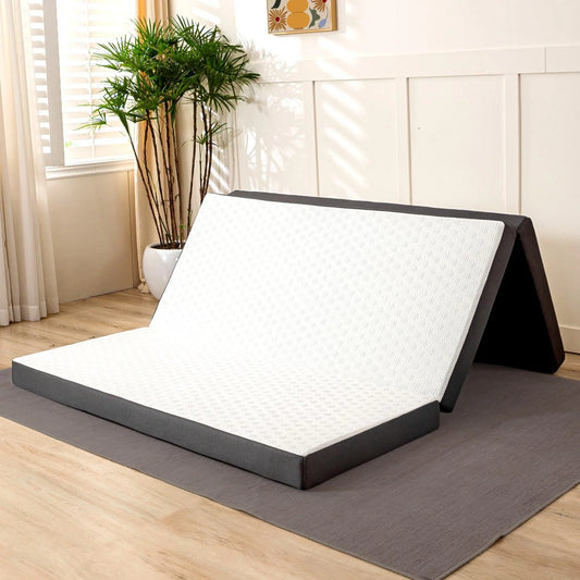 Hcore 3/4 Inch Tri-Fold Mattress With Washable Cover, Storage Pockets And Non-Slip Bottom For Yoga, Camping, Guest Rooms