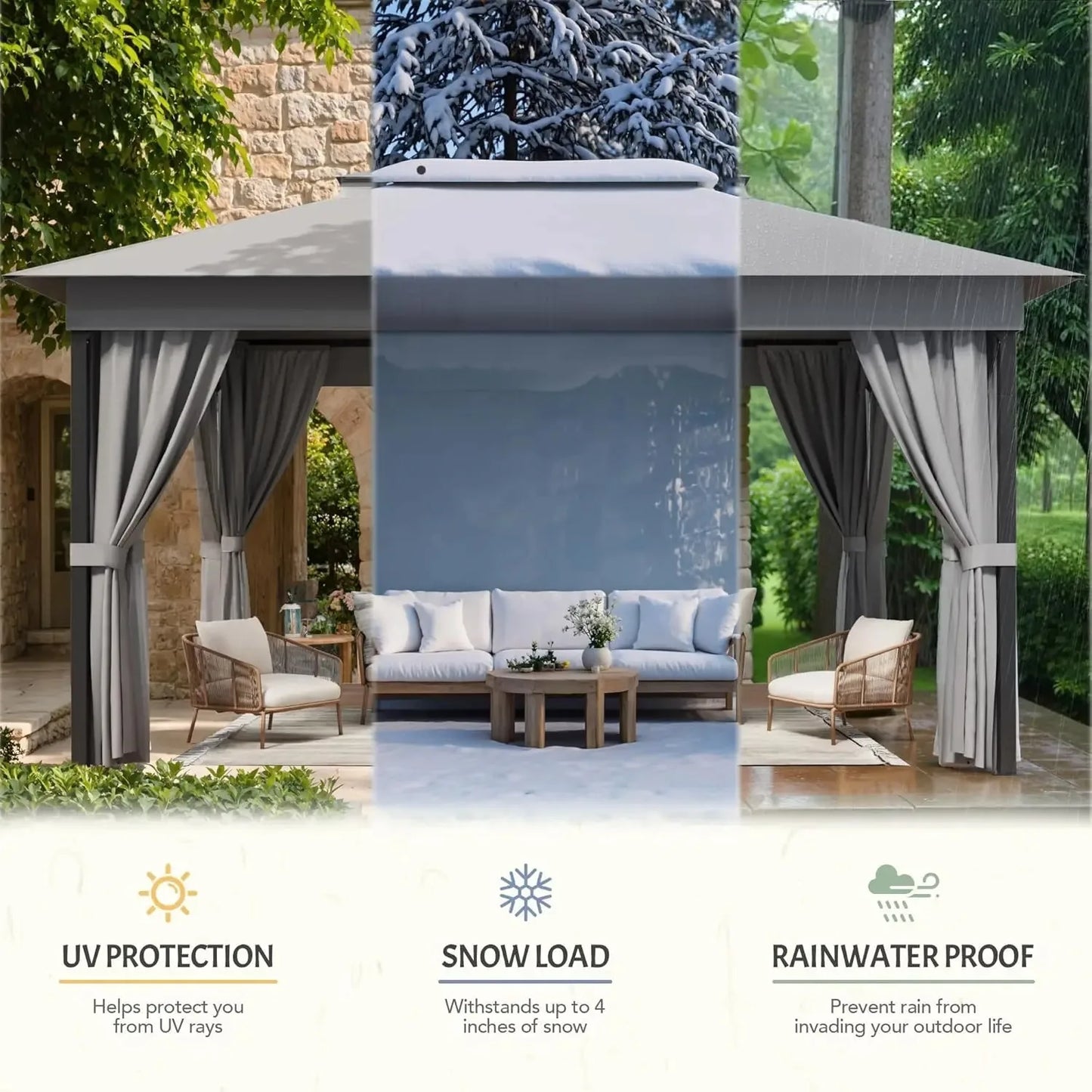 Outdoor Gazebo Canopy With Heavy Duty Metal Frame Mosquito Net