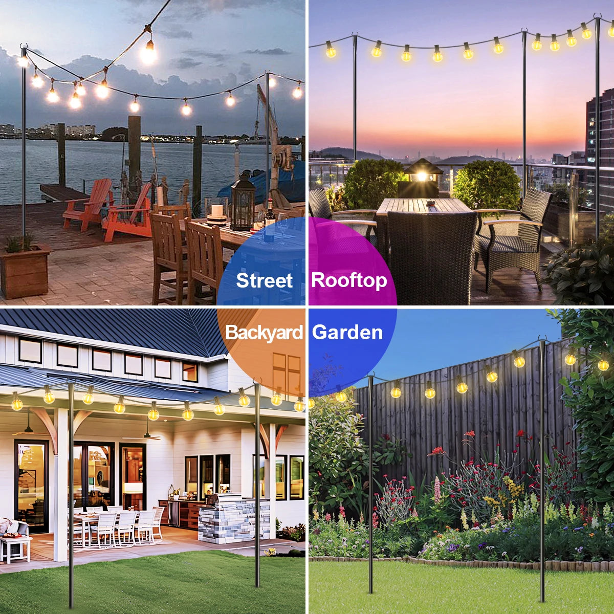 Aiopp Outdoor String Light Poles, Heavy Duty Metal Lamp Stands