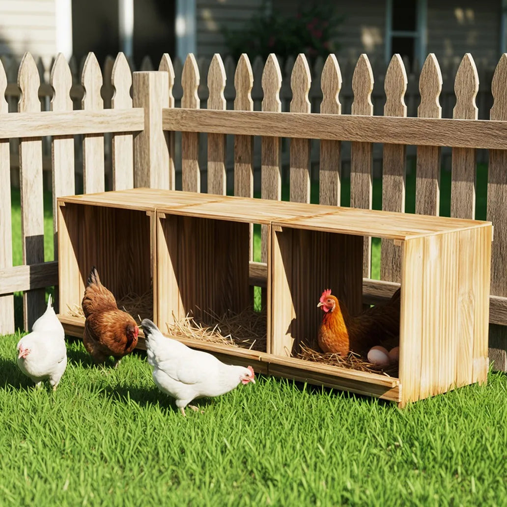 Pine Wood Three Compartment Chicken Nesting Box Easy Egg Collection