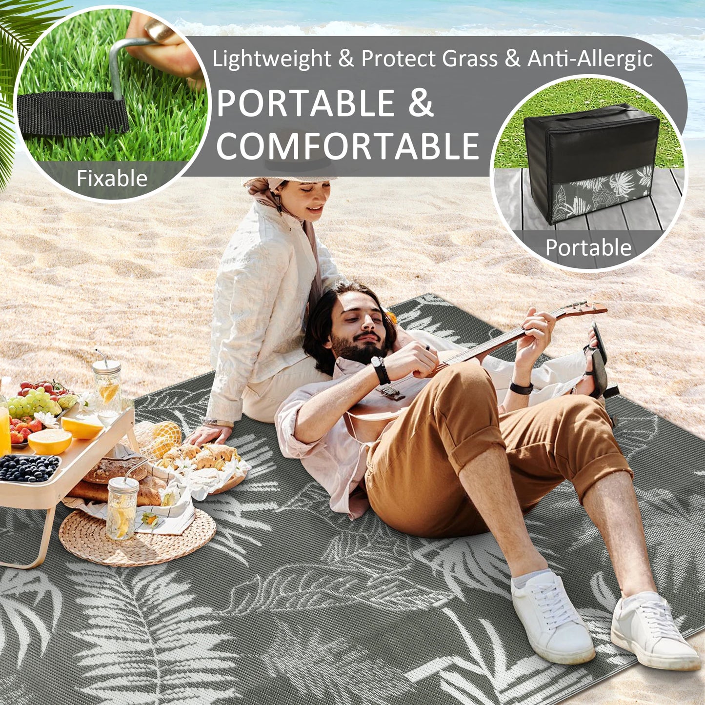 Outdoor Rug Waterproof Recycled Plastic Polypropylene For Patio Deck Camping