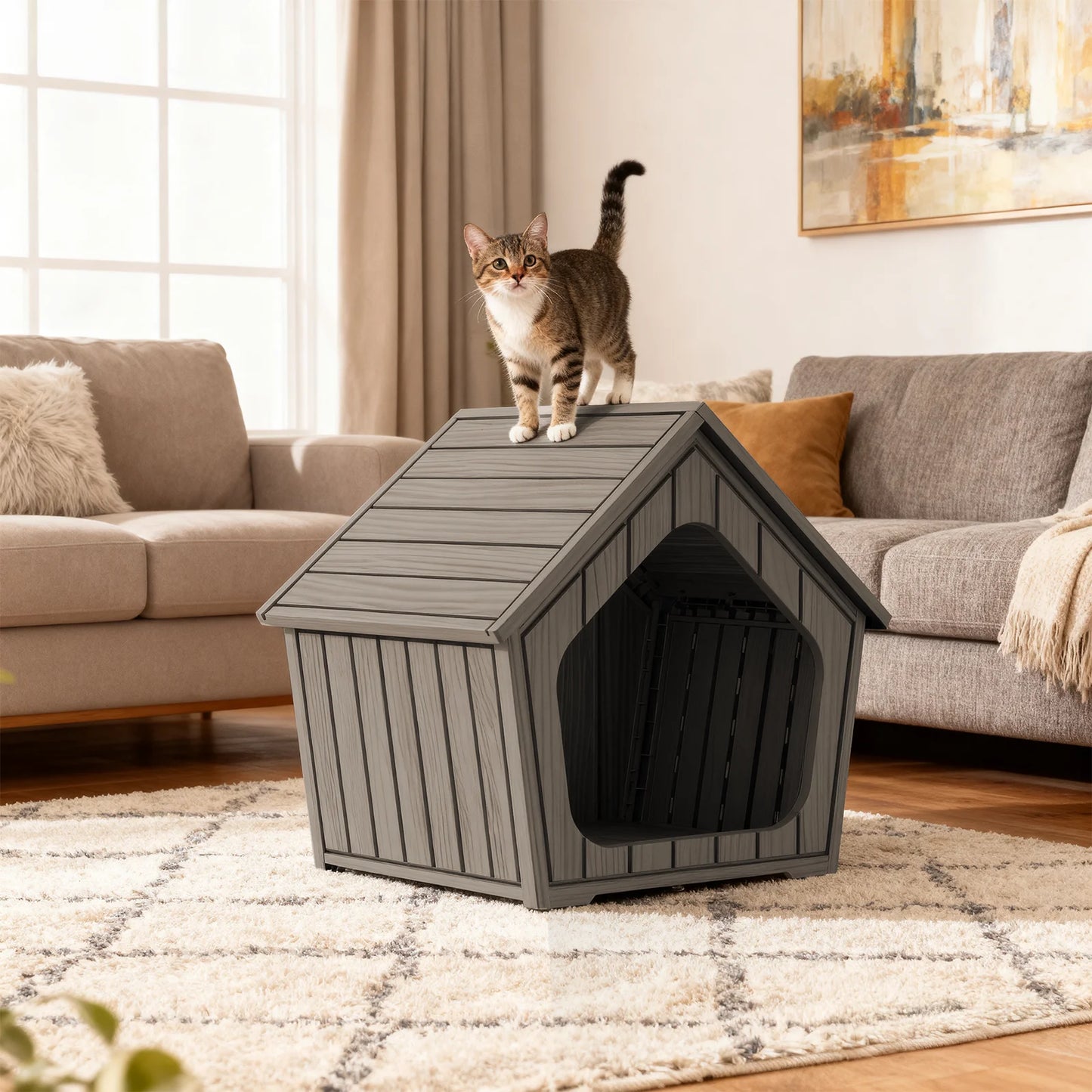 Gable Roof Plastic Pet House Outdoor Dog Shelter Waterproof
