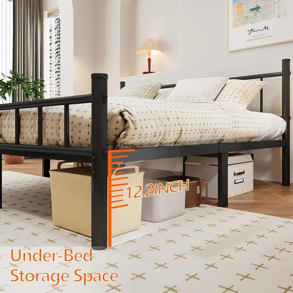 Full Size Metal Bed Frame with Headboard Footboard 14 Inch Platform Steel Slat Under Bed Storage No Box Spring