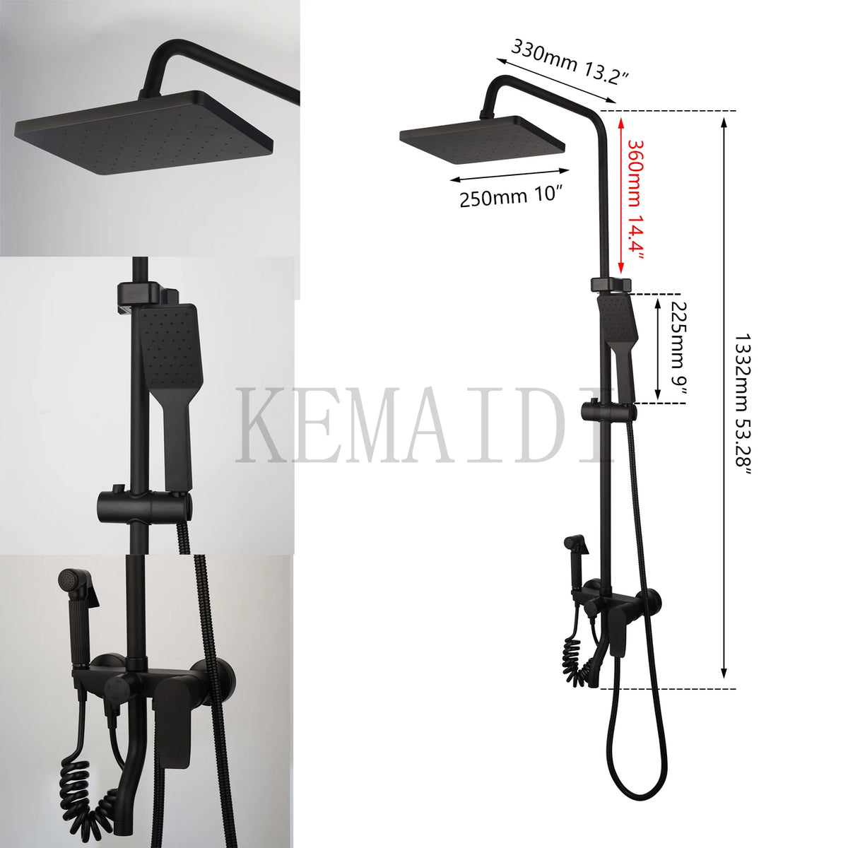 KEMAIDI Rainfall Shower Bathtub Faucet Set With Mixer And Shelf