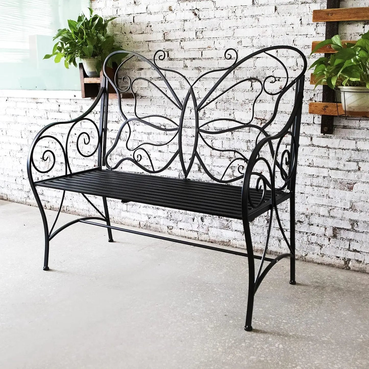 Outdoor Butterfly Bench With Armrests Rust Resistant Cast Iron