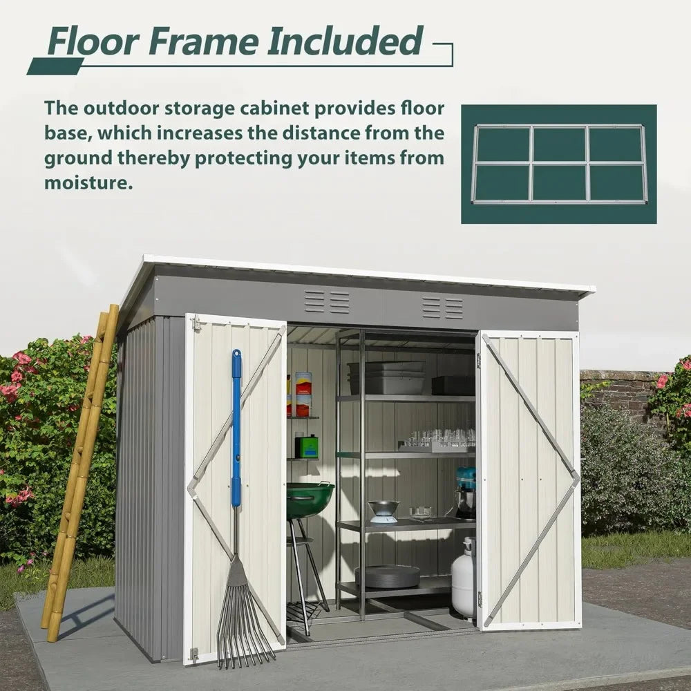 Outdoor Storage Shed, Large Metal Utility Tool Sheds with Floor Frame, Steel Garden Shed for Backyard Garden Patio Lawn