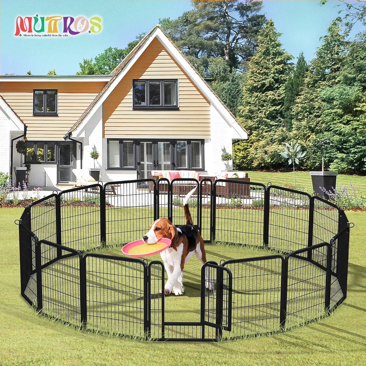Dog Playpen With Door Foldable Metal Pet Fence