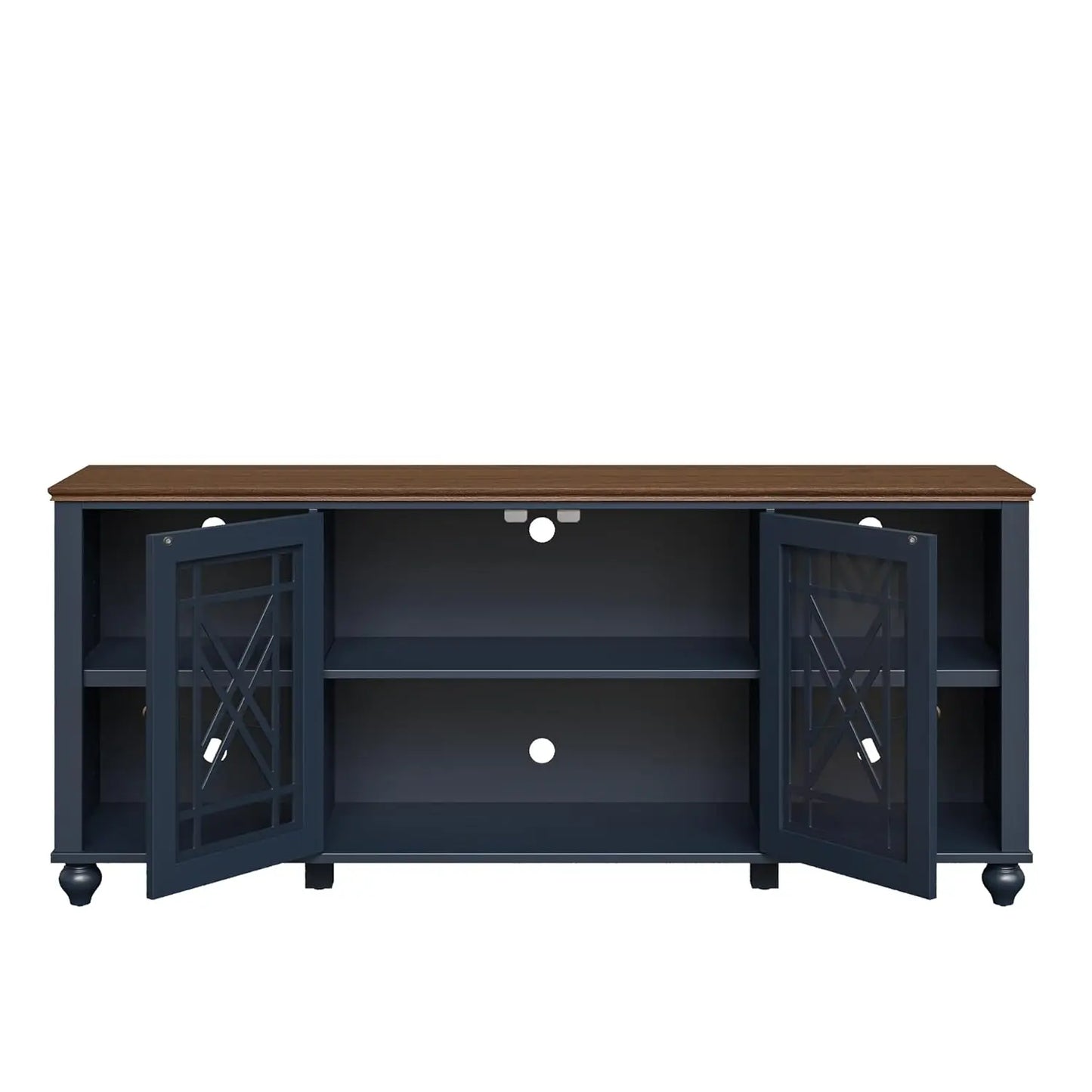 Farmhouse TV Stand Entertainment Center With Glass Doors And Shelves