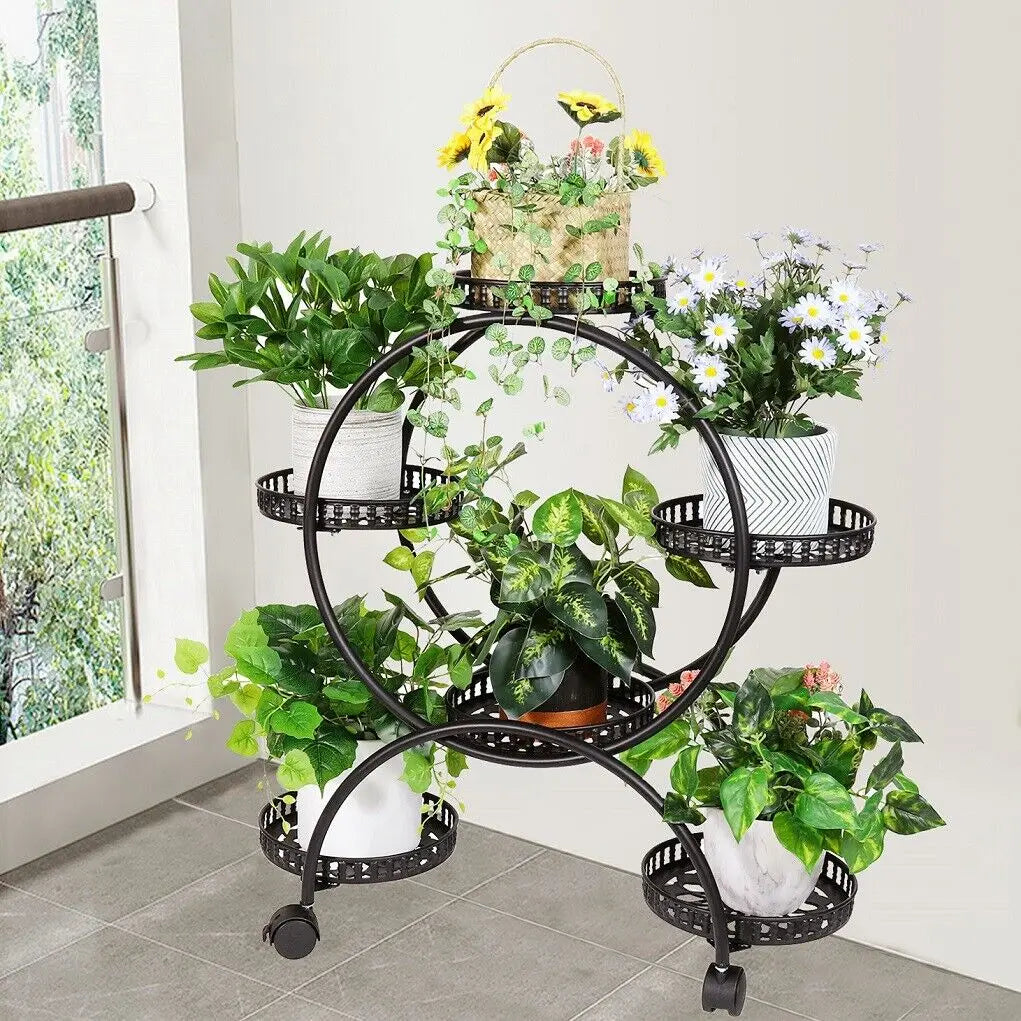 Metal 6-Tier Plant Stand With Wheels For Balcony Outdoor