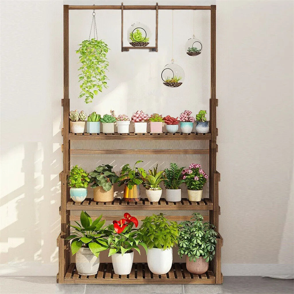 Wooden 3-Tier Hanging Plant Stand For Indoor Outdoor
