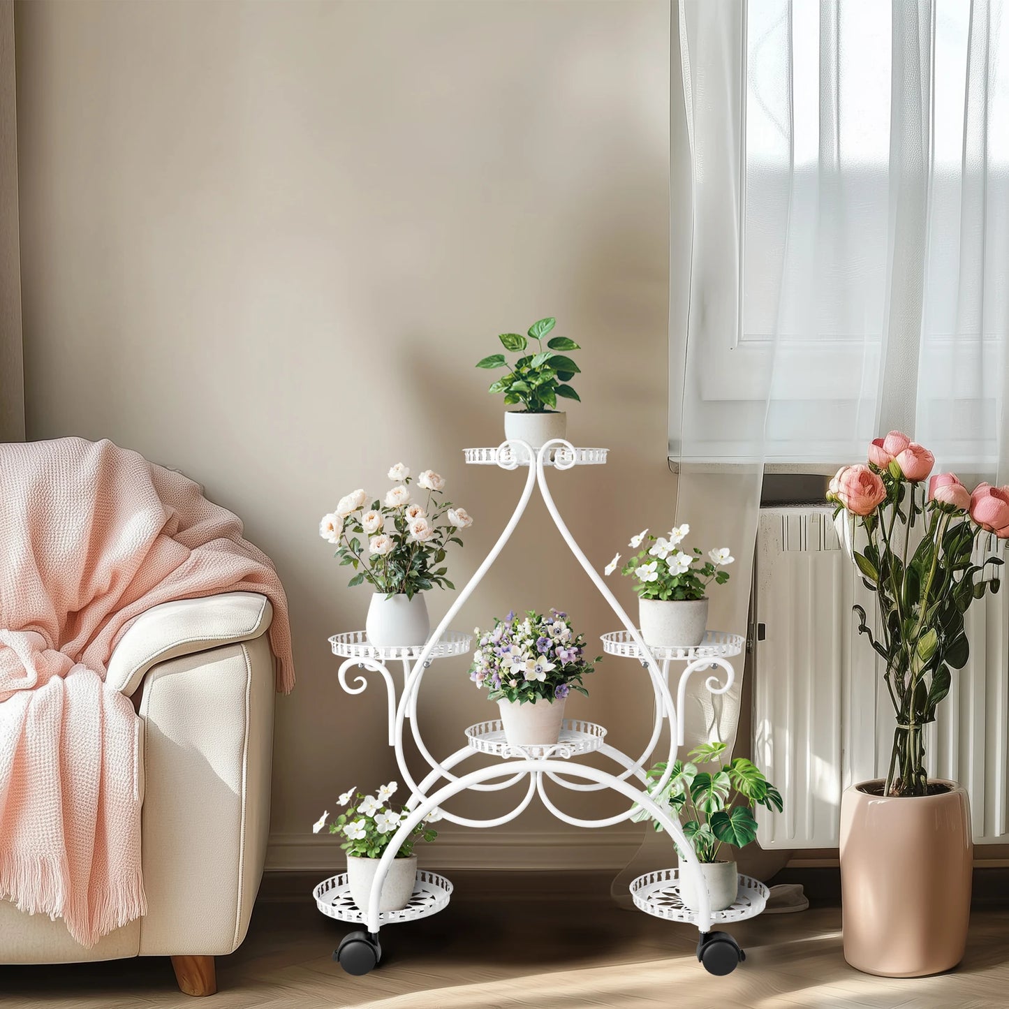 Wisfor 6 Tier Metal Flower Pot Display Stand With Wheels