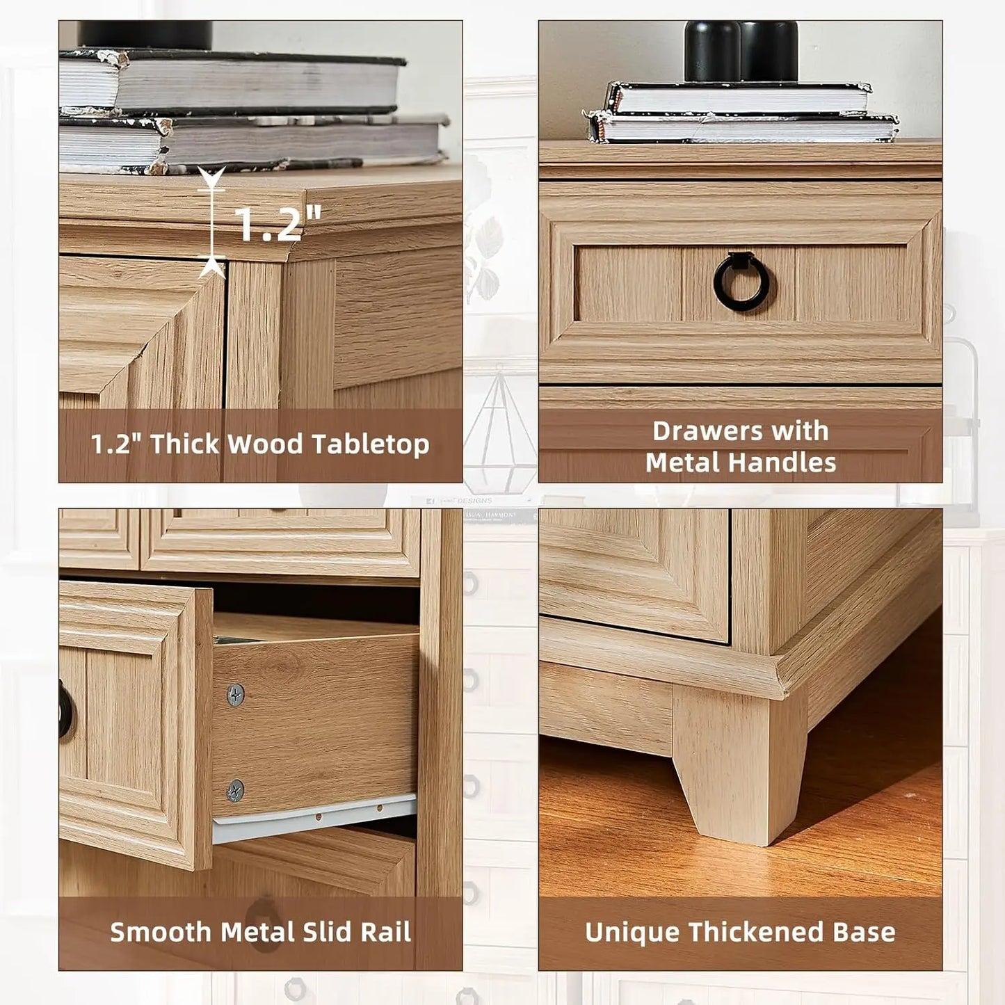 Rustic Wood 6 Drawer Dresser With Metal Handles For Bedroom