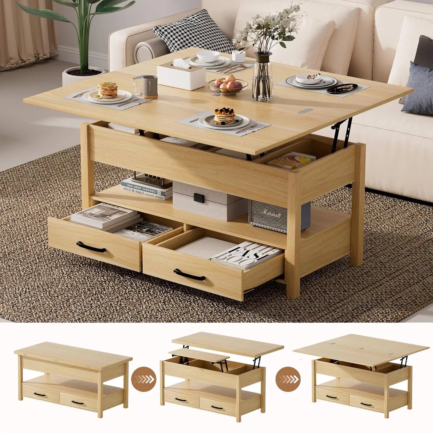 Guangbai Lift Top Coffee Table With Storage And Hidden Compartments