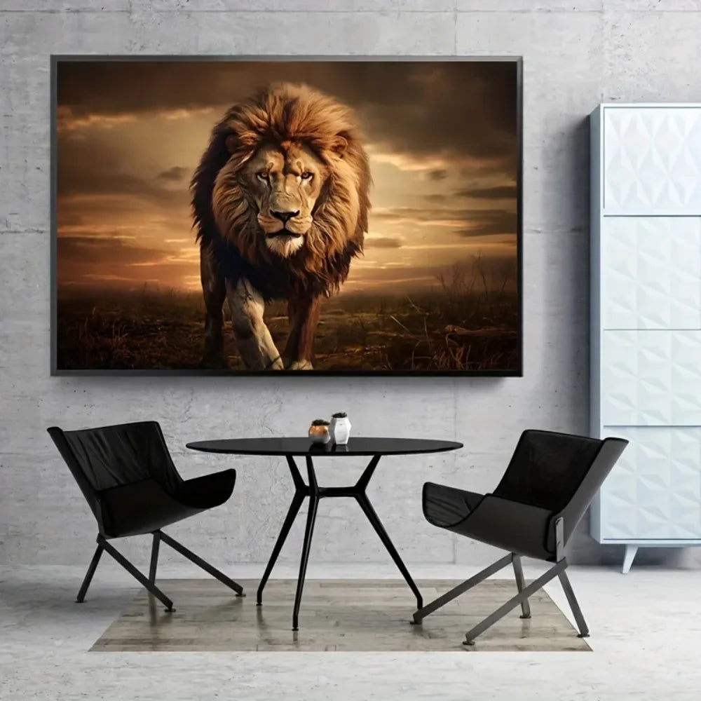 Frameless Lion Canvas Mural Abstract Animal Print For Living Room